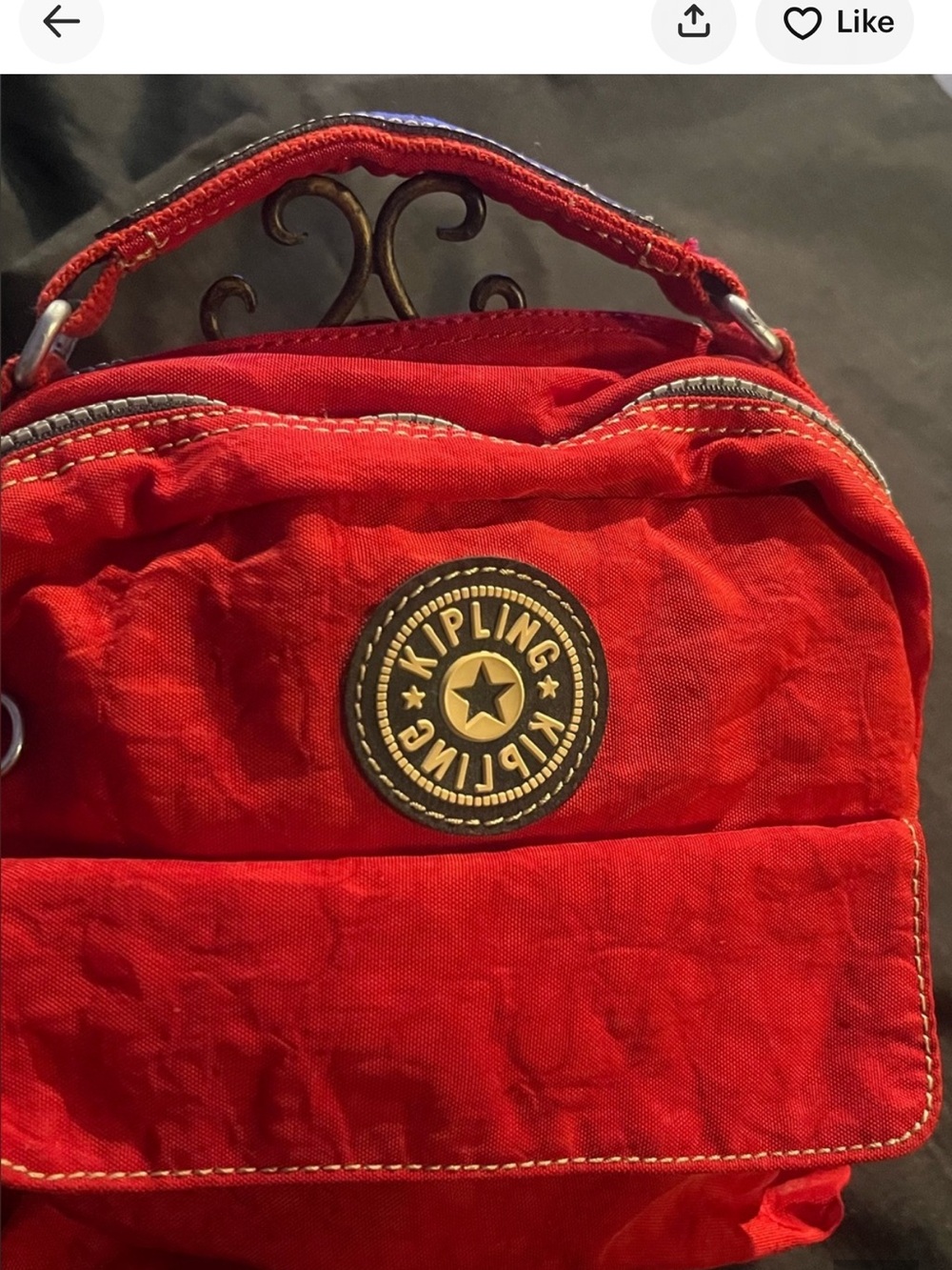 Kipling Bright Red Nylon Small Top-Handle Crossbody